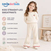 Smiledotkids Pantalons évasés personnalisés pour enfants, crème côtelé, broderie cerise, ourlet à carreaux, OEM ODM, vente en gros pour tout-petits