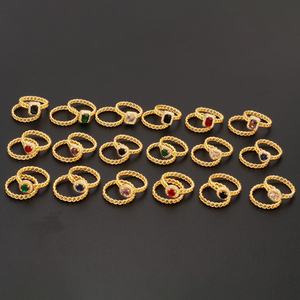 Anillo Doble Clásico JXX Chapado en Oro de 24K con Piedra para Mujer, Joyería de Boda, Gran Venta - Product Image 1