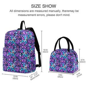 Colorful Purple/Blue Leopard Print Kids School Bag Set 2PCS Custom <b>Student</b> <b>Backpack</b> With Lunch Bag for School Girls Boy - Product Image 6