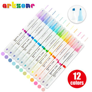 Lot de 12 stylos surligneurs <span class=keywords><strong>pastel</strong></span> à double tête colorés de forme ovale sans saignement, marqueurs de dessin, stylos fluorescents, fournitures scolaires - Product Image 1