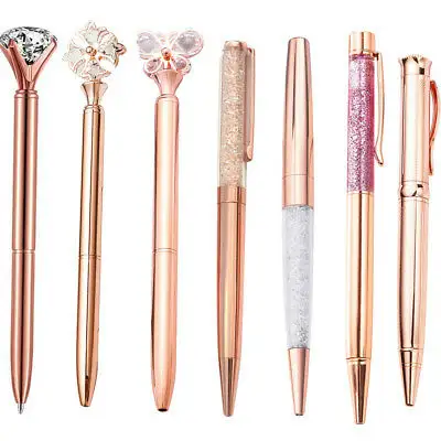 Novelty Luxury Princess Crown Pearl Rose Gold Pen Assortment Wedding Bling Pearl Crystal Diamond Ball Point Pen with crystal