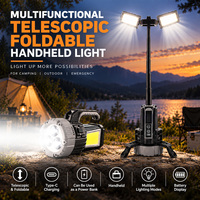 Lampe de travail pliable en gros avec trépied, télescopique 75 cm, rotative à 360°, COB, lampe mécanicien, lumière d'urgence rechargeable Type-C 9000 mAh