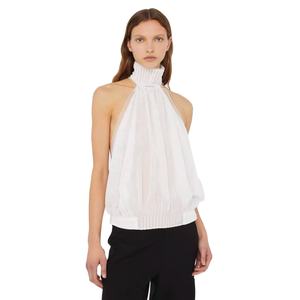 Camisola Halter sin Mangas con Hombros Descubiertos, Cuello Alto y Espalda Descubierta, de Lana Blanca para Mujer - Product Image 1