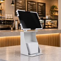 Support de tablette TPV avec espace pour imprimante, réglable, en métal, avec verrou de sécurité, 10-13 pouces, pour caisse libre-service de détail