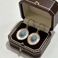 Boucles d'oreilles en turquoise coquillage |   Clips d'oreille de luxe légers haut de gamme pour femmes, style rétro personnalisé, nouvelle tendance chinoise, pendantes exagérées