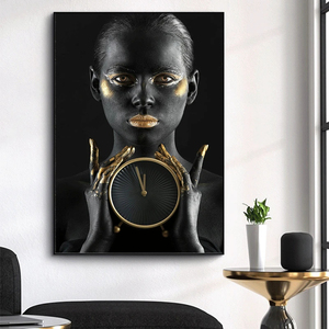 <span class=keywords><strong>Horloge</strong></span> <span class=keywords><strong>murale</strong></span> personnalisée femme <span class=keywords><strong>africaine</strong></span> noire affiche abstraite impression décoration de la maison photo <span class=keywords><strong>murale</strong></span> - Product Image 4
