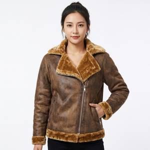 High quality Vintage Brown Suede Leather cowhide <b>Jacket</b> Fleece <b>Lined</b> Asymmetrical Zipper Lapel Collar Casual wear - Product Image 1