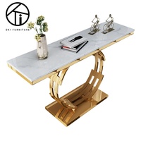 Console de luxe léger pour couloir, meuble d'entrée rond simple, table d'entrée moderne en marbre, table murale longue