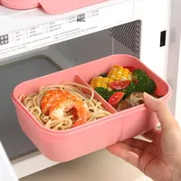 Kinder Magnetron Veilig Vers Houden Plastic Rechthoekige Lunchdoos Met Fruitverdeler Tarwe Food Grade Groothandel
