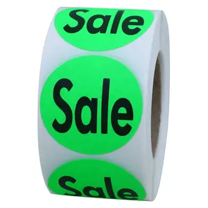 Hybsk荧光绿色零售 “出售” 贴纸1.5 “圆形标签每卷500总计