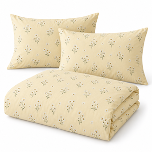 Set Copripiumino 3 Pezzi in Puro Cotone a Doppio Strato con Motivo Floreale Margherita Gialla, Biancheria da Letto Leggera - Product Image 1