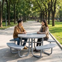 Ensemble table et chaises connectées d'extérieur, étanche et résistant au soleil, en acier rond, pour pique-nique multi-personnes, mobilier d'extérieur pour parc et marché nocturne