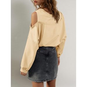 Camisetas de manga larga con hombros descubiertos para mujer, cuello redondo, estilo básico, holgadas, a la moda para otoño - Product Image 2