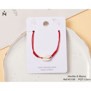 Braccialetto con Nodo Portafortuna Rosso e Conchiglia in Acciaio Inossidabile, Fatto a Mano, Bracciale Charm alla Moda - Product Image 2