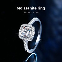Bague en argent sterling S925 pour femme, style classique, incrustée de moissanite, forme géométrique, style naturel, motif cube de sucre, sertissage d'un carat
