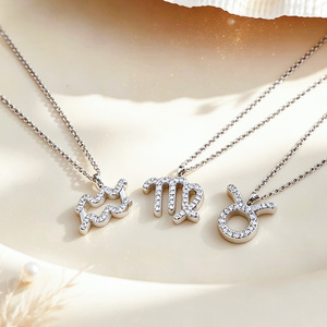 Collar <span class=keywords><strong>de</strong></span> Acero Inoxidable <span class=keywords><strong>de</strong></span> Lujo con los 12 Signos del Zodiaco, Collar Clásico con Colgante <span class=keywords><strong>de</strong></span> Plata y Circonita para Mujer, Regalos <span class=keywords><strong>de</strong></span> Joyería - Product Image 1