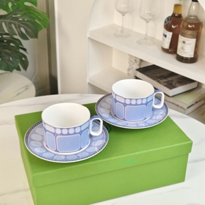 New European Luxury Blue Bone China Eco-Friendly <b>Reusable</b> Coffee <b>Cup</b> Set with Handle for Commercial Gifts - Product Image 1