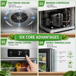 Frigorifero Verticale per Ristorante Hot Pot, Vetrina Refrigerata a 3 Porte in Vetro, Raffreddamento a Ventola, per Verdure e Spiedini di Carne - Product Image 4