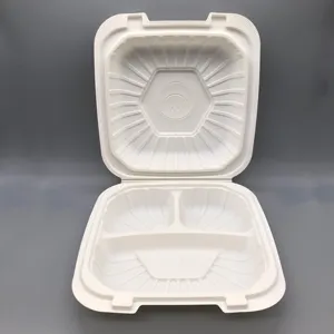 Smiling Face Biodegradable Food Containers 3 Compartments Plastic Free Hot Food Storage Lunch Box With Lid Microwave Safe