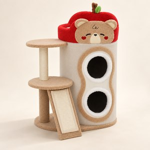 บ้านแมวทรงแอปเปิ้ลสีแดงน่ารัก ขนาดกะทัดรัด หลายชั้น พร้อมที่ลับเล็บ - Product Image 1