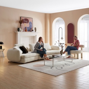 Curve Shape Corner French <strong>Lounge</strong> White <strong>Teddy</strong> Fabric Sofa <strong>Set</strong> - Product Image 4