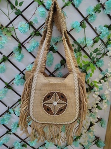 Sac fourre-tout bohème en jute avec broderie, motif géométrique, bandoulière à franges, sac à main décontracté pour femme, usage quotidien, fait main, tendance - Product Image 3