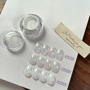 1 Tarro de Polvo para Uñas Efecto Espejo Mágico Cromado Aurora Moonlight, Polvo Iridiscente Blanco para Decoración de Manicura 1 - Product Image 3