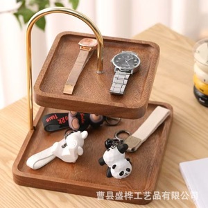 Wooden Double Layer Storage Rack Alloy <b>Desktop</b> Hotel Use Display <b>Shelf</b> - Product Image 2