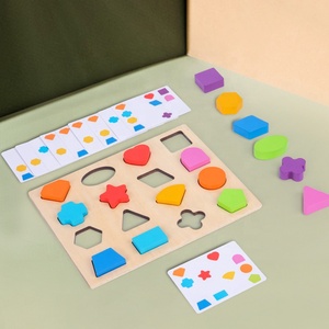 Gran oferta, caja de bloques de construcción de animales con forma de madera, <span class=keywords><strong>juego</strong></span> emparejado de tarjetas de colores de cognición de educación temprana para niños - Product Image 2