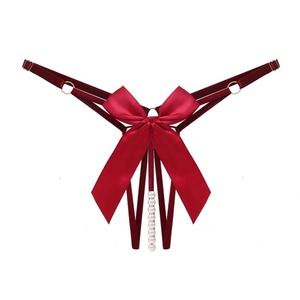 Culotte string sexy à nœud, taille basse, motif papillon, en dentelle blanche perlée, pour femmes matures - Product Image 4