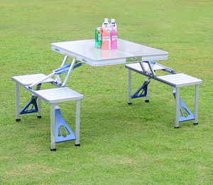OEM logotipo da praia dobrável snack dobrável de alumínio ao ar livre mobiliário de jardim cadeira de piquenique conjunto de mesa de campismo portátil e 4 assentos - Product Image 4