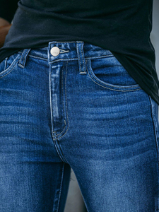 <span class=keywords><strong>Jean</strong></span> en denim stretch délavé bleu foncé taille mi-haute coupe crayon pour femme, taille XL, idéal pour l'été - Product Image 6