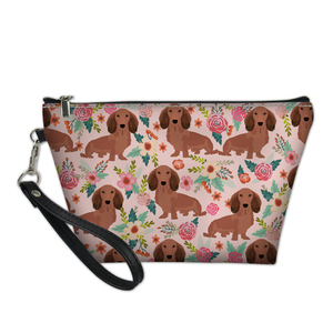 Bolsa de maquillaje portátil de PU con cremallera geométrica con diseño de perro Dachshund para mujeres y niñas, bolsa de almacenamiento para <span class=keywords><strong>kit</strong></span> de viaje, bolsa de almacenamiento para tocador - Product Image 6