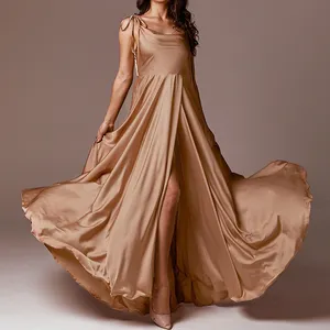 Long Maxi Silk Wedding Guest Formal Party Dresses Ladies Women Modest Evening Gown Dress Elegant