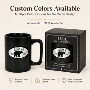 Tasses en céramique personnalisées avec plaque métallique, souvenirs touristiques des États-Unis, avec les noms des États, pour les grossistes en cadeaux souvenirs - Product Image 1