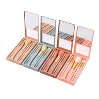 Lot de 5 pinceaux de maquillage portables avec miroir, étiquette privée, mini-set de pinceaux cosmétiques, outils de beauté professionnels de voyage, vente en gros