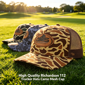 Gorra Trucker Richardson 112 con Parche de Cuero Personalizado, Malla de Camuflaje, Ajustable, Unisex, Casual para Exteriores, 6 Paneles, Transpirable, Primavera Verano - Product Image 1