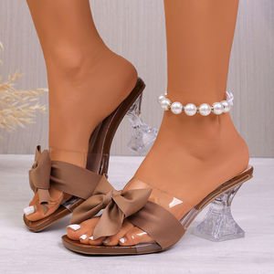 Nuovi <span class=keywords><strong>Sandali</strong></span> Europei e Americani con Tacco Alto in <span class=keywords><strong>Raso</strong></span>, Sexy con Punta a Fiocco, Punta Aperta, Tacco Alto Nero e Verde per l'Estate - Product Image 4