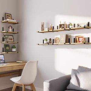 Custom Exquisite Rectangle Floating Wall Mounted Solid Wood Stainless Steel Single Tier Flexible Design <b>Storage</b> Rack <b>for</b> Home - Product Image 2