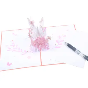 New Arrival Handmade Paper Laser Cut Birthday Valentine's Butterfly Wedding Invitation Greeting 3d Pop Up Gift Thank You Card
