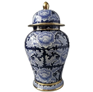 Storage Bottles Ceramic Jars Traditional Decorative Hand-painted golden Blue And White Porcelain Ginger Jar