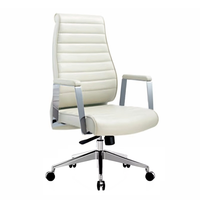 Chaise de bureau de direction moderne de luxe à dossier haut en cuir synthétique blanc pour les personnes de grande taille avec hauteur réglable