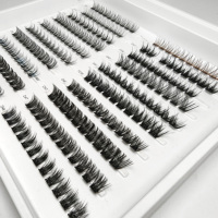 En gros, Kit de cils en grappes pré-collés segmentés auto-adhésifs, effet 3D, réutilisables, invisibles, à presser