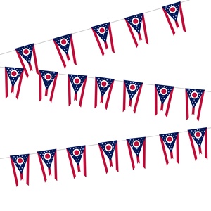 Drapeaux à cordes personnalisés 14x21cm Ohio USA, 17 étoiles, cercle rouge, guirlande de fanions pour bar sportif et défilé – Vente directe usine - Product Image 1