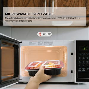 Boîte à bento personnalisée <span class=keywords><strong>rouge</strong></span> et noire, jetable, compatible micro-ondes, sans BPA, pour sandwichs, pizzas, salades, pains, vente en gros - Product Image 2