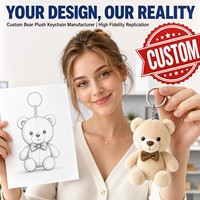 Porte-clés en peluche personnalisé en forme d'ours, mascotte avec logo brodé, breloque de sac en peluche, fournisseur, faible MOQ, commande personnalisée, cadeau promotionnel