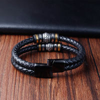 Bracelets de fiançailles en acier inoxydable pour hommes, multi-couches, en cuir, avec fermoirs magnétiques en corde tressée DIY, OT-167