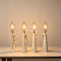 Lampe de table moderne en pierre naturelle blanche sculptée à la main, personnalisée et luxueuse, avec LED E26, abat-jour en tissu de lin de qualité supérieure, simple et écologique