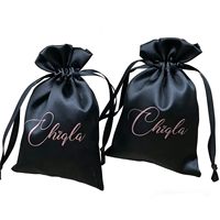 Sac cadeau cosmétique personnalisé en satin de soie avec cordon de serrage, impression de logo personnalisée, sac en satin rose avec cordon de serrage pour les cheveux