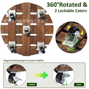 Plateau rond en bois pour pot de fleurs avec roulettes, base portable pour jardinières d'extérieur - Product Image 2